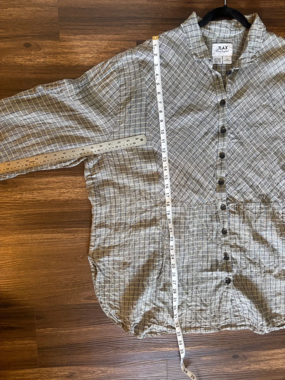 Flax Windowpane Linen Shirt Dress in Gray, black and Cream plaid - Picture 12 of 17